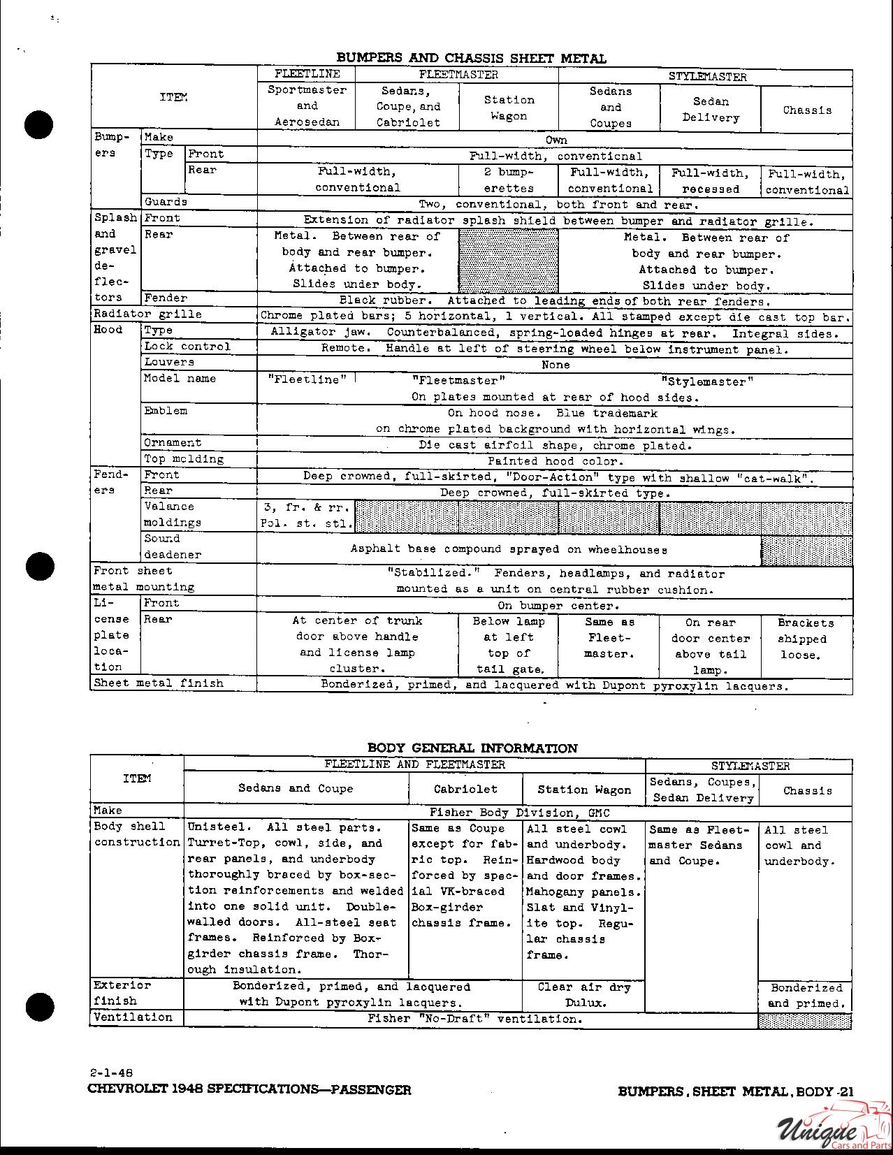 1948 Chevrolet Specifications Page 8